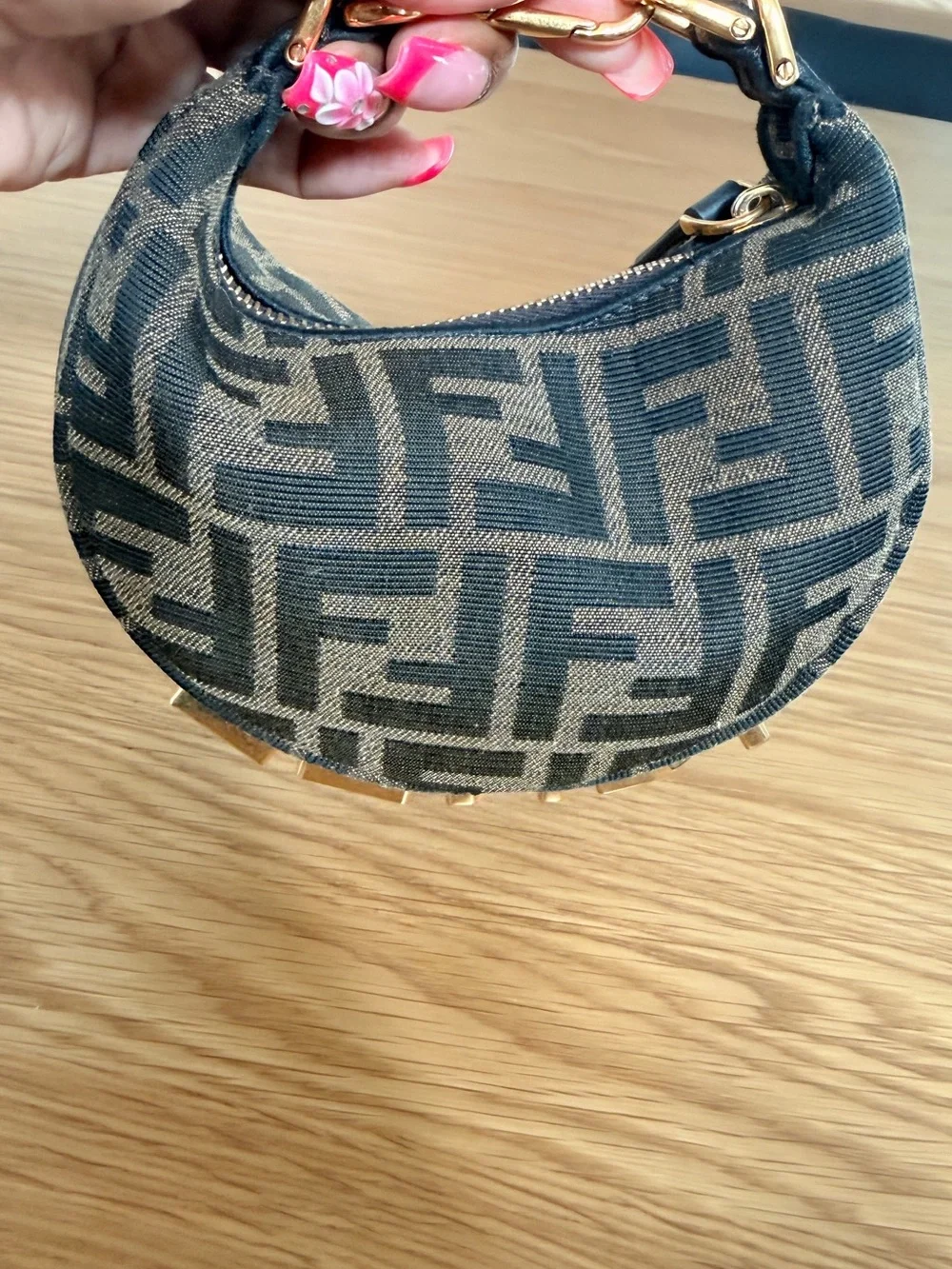 Fendi Black and Brown Monogram Zip Pouch with Gold Hardware